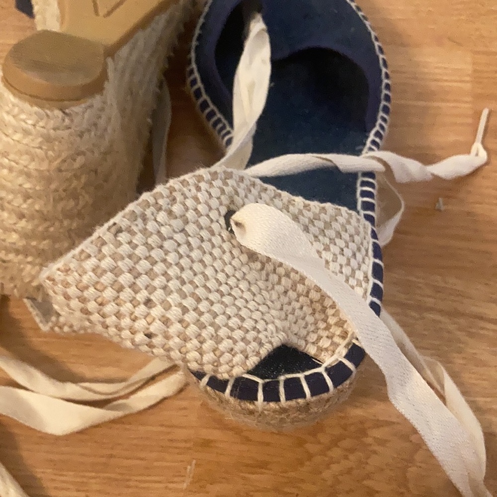 Women’s denim peep toes made in Spain wedge espadrilles with ankle straps - Picture 7 of 10
